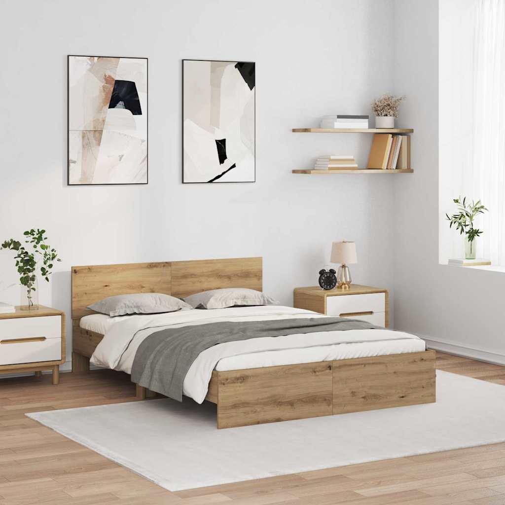 vidaXL Estructura de cama con tiras LED Roble artisan 160 x 200 cm