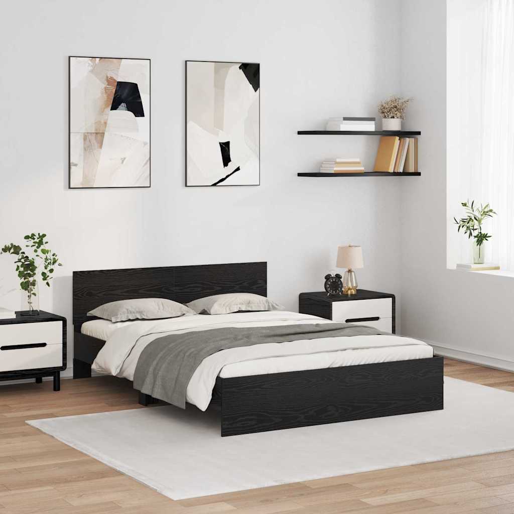 vidaXL Estructura de cama con tiras LED Roble Negro 160 x 200 cm