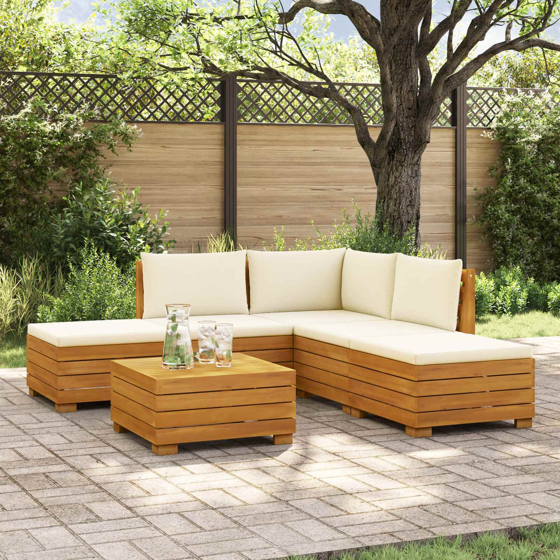 vidaXL 6 uds. Conjunto de sofás de exterior Madera de Acacia Sólida