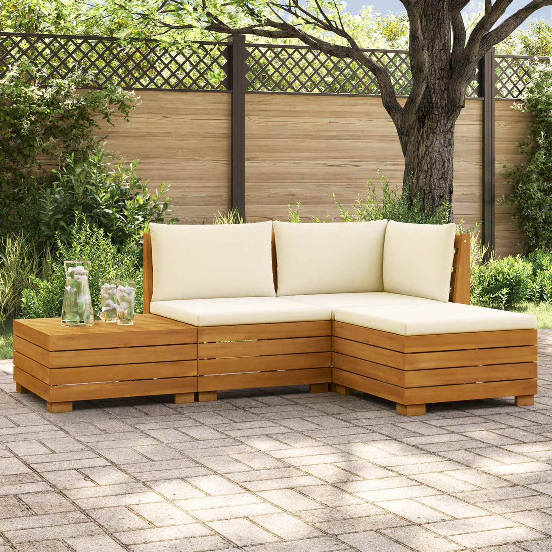 vidaXL 4 uds. Conjunto de sofás de exterior Madera de Acacia Sólida
