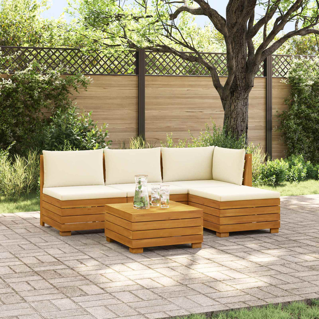 vidaXL 5 uds. Conjunto de sofás de exterior Madera de Acacia Sólida