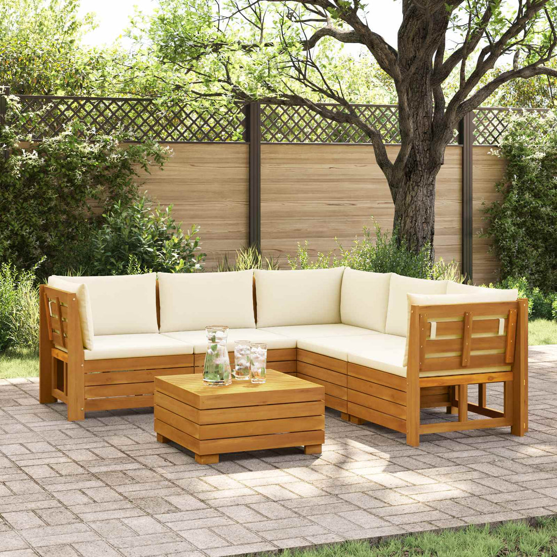 vidaXL 6 uds. Conjunto de sofás de exterior Madera de Acacia Sólida