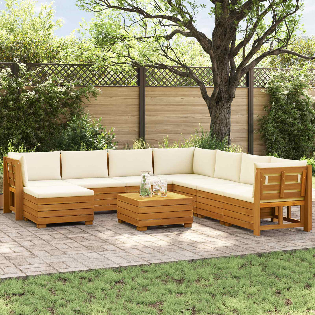 vidaXL 9 uds. Conjunto de sofás de exterior Madera de Acacia Sólida