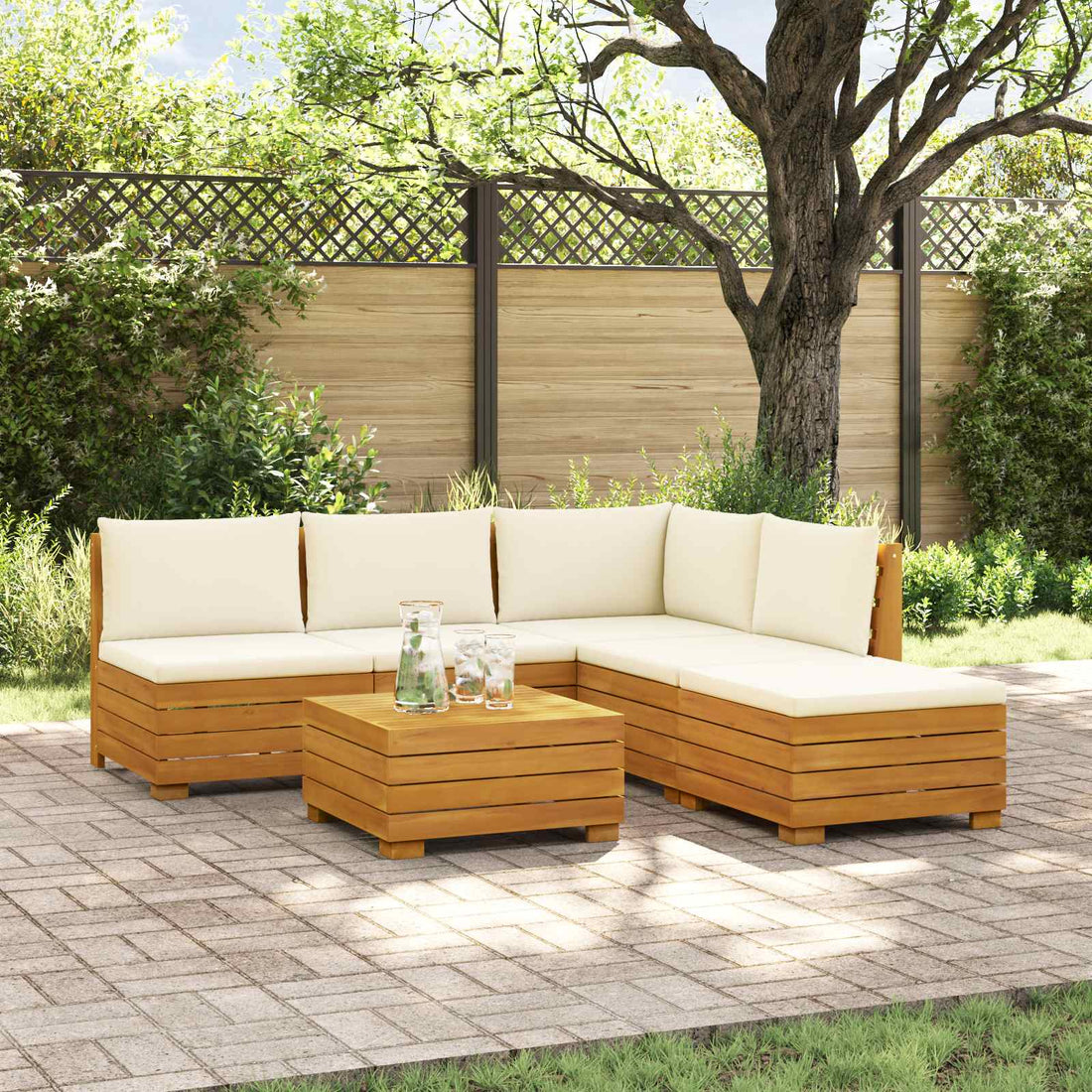 vidaXL 6 uds. Conjunto de sofás de exterior Madera de Acacia Sólida
