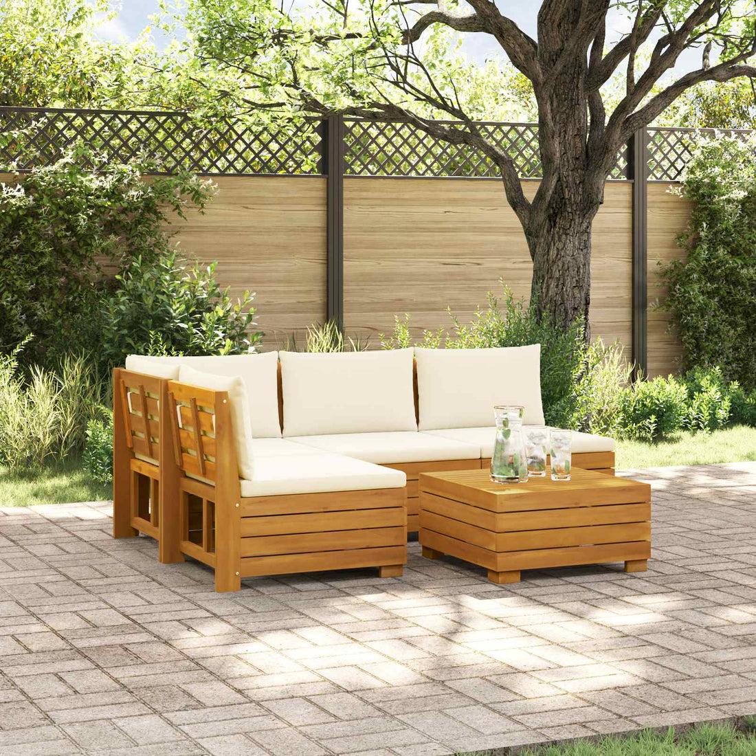 vidaXL 5 uds. Conjunto de sofás de exterior Madera de Acacia Sólida
