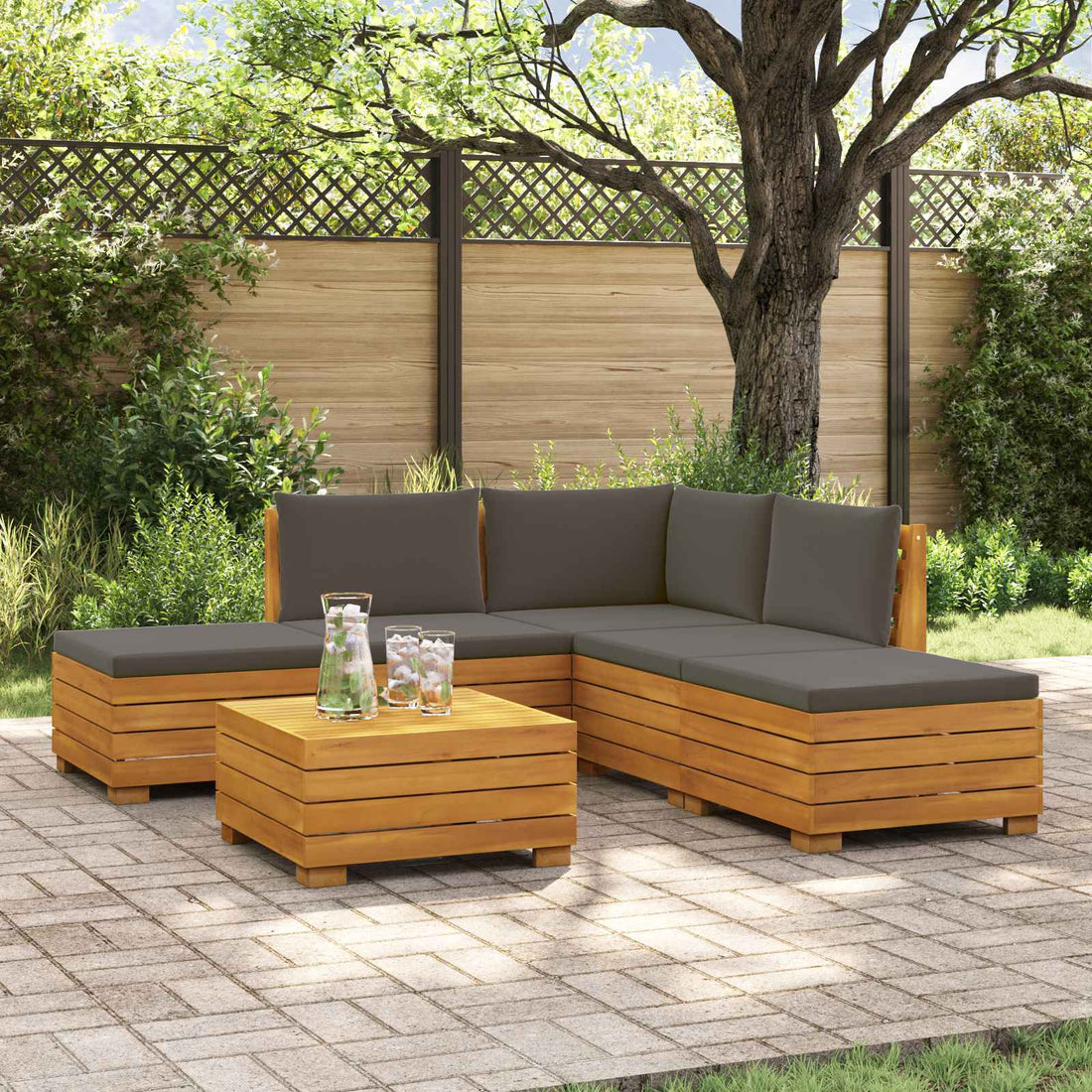 vidaXL 6 uds. Conjunto de sofás de exterior Madera de Acacia Sólida