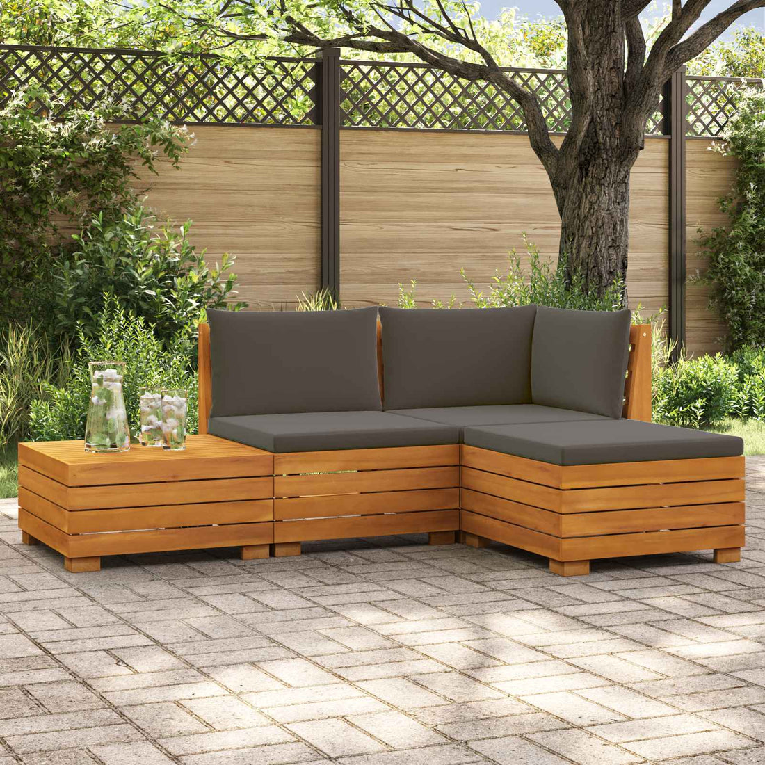 vidaXL 4 uds. Conjunto de sofás de exterior Madera de Acacia Sólida