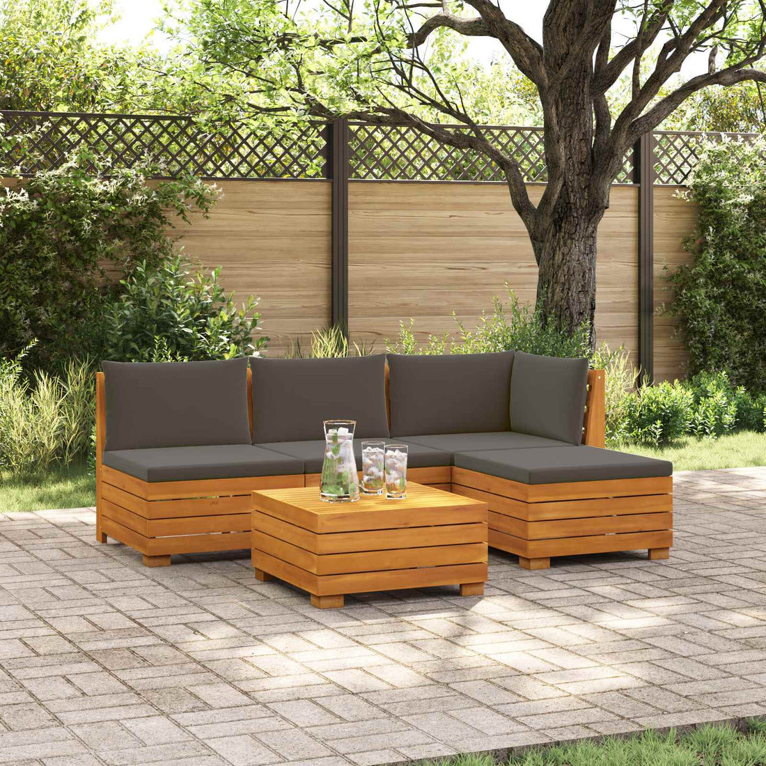 vidaXL 5 uds. Conjunto de sofás de exterior Madera de Acacia Sólida