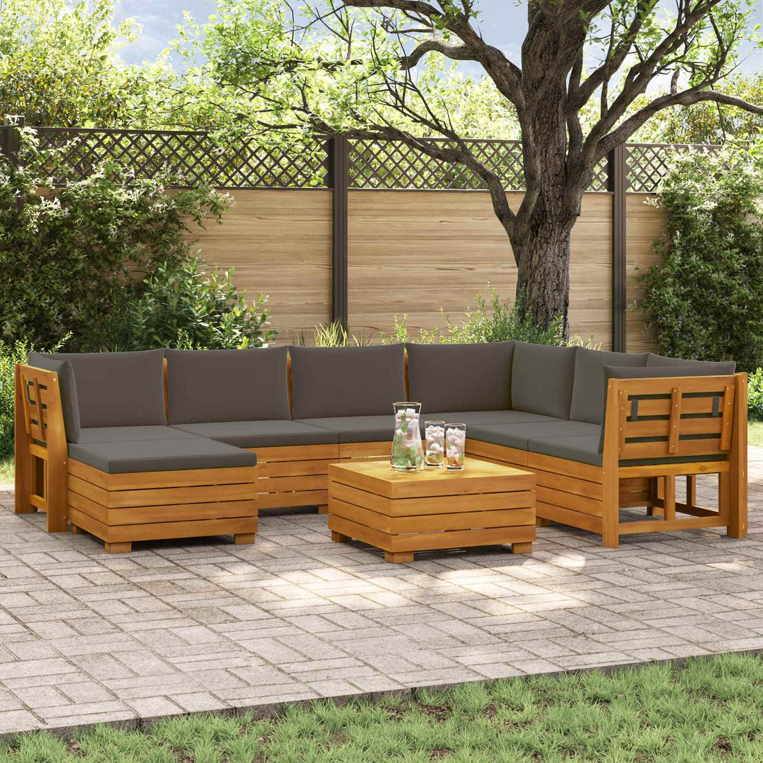 vidaXL 8 uds. Conjunto de sofás de exterior Madera de Acacia Sólida