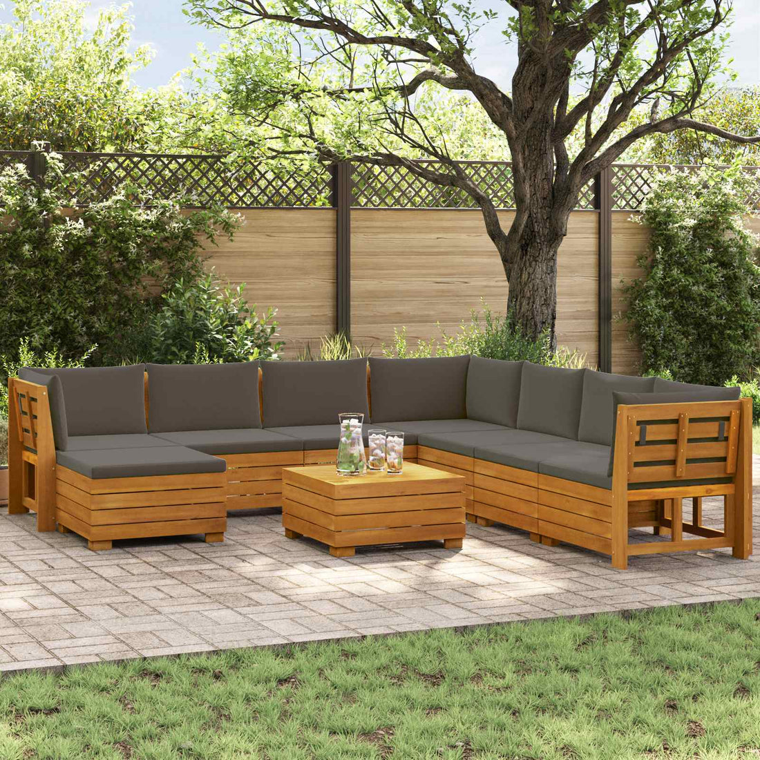 vidaXL 9 uds. Conjunto de sofás de exterior Madera de Acacia Sólida