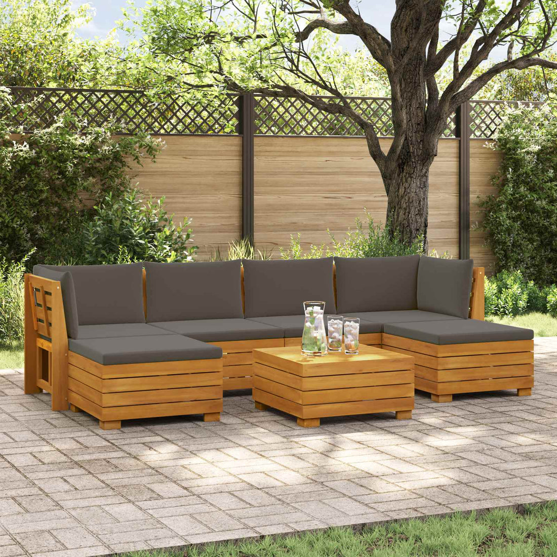 vidaXL 7 uds. Conjunto de sofás de exterior Madera de Acacia Sólida