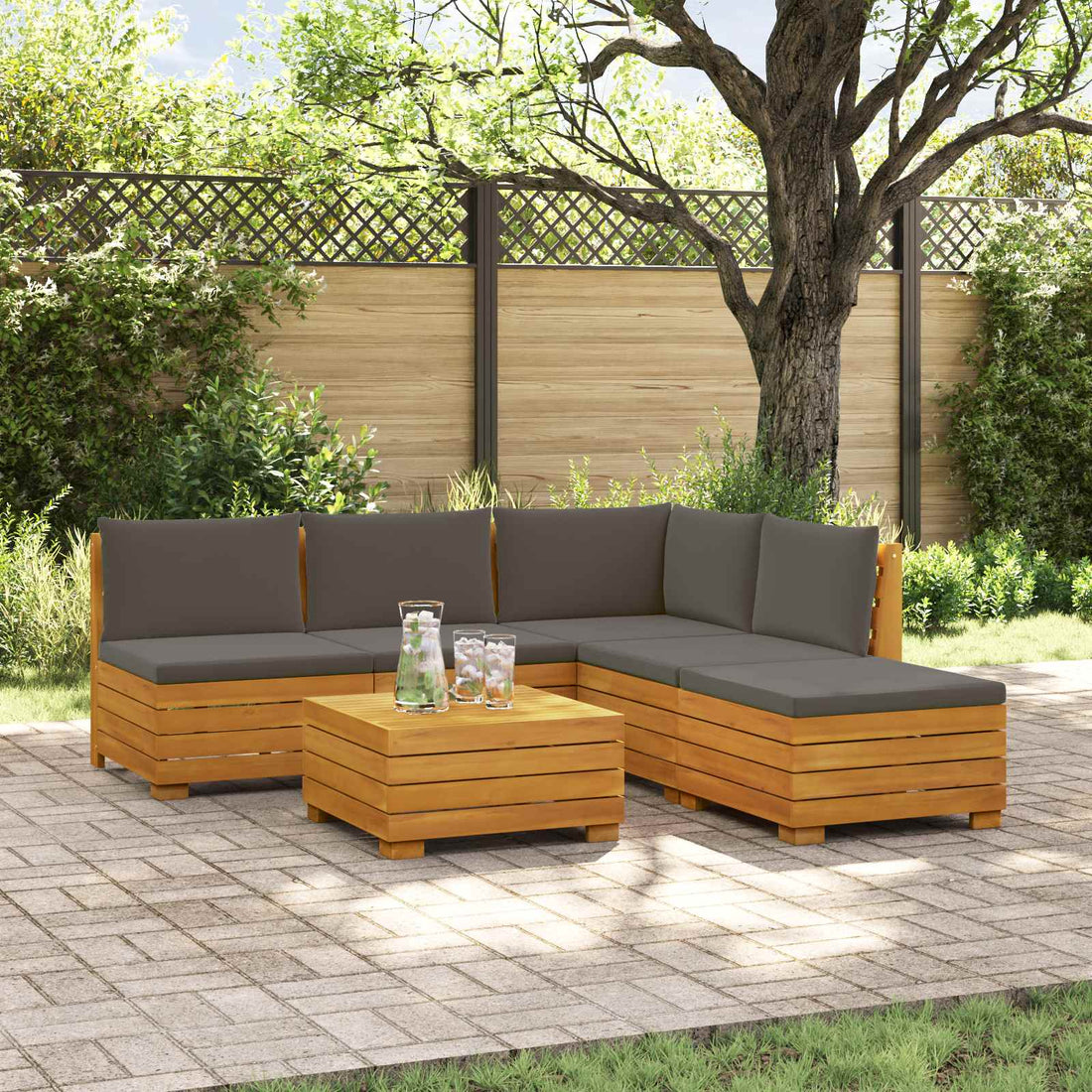 vidaXL 6 uds. Conjunto de sofás de exterior Madera de Acacia Sólida