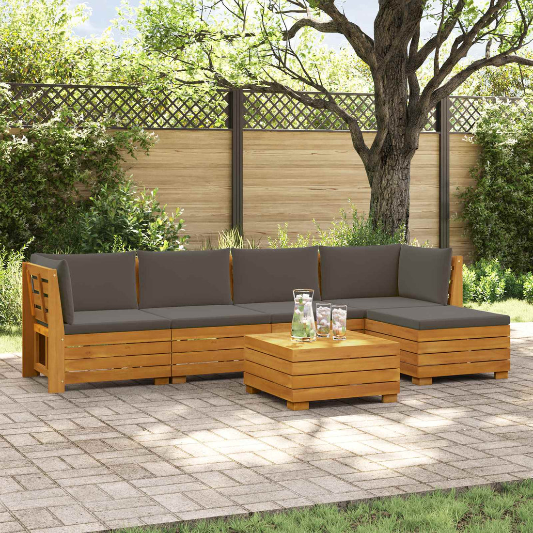 vidaXL 6 uds. Conjunto de sofás de exterior Madera de Acacia Sólida