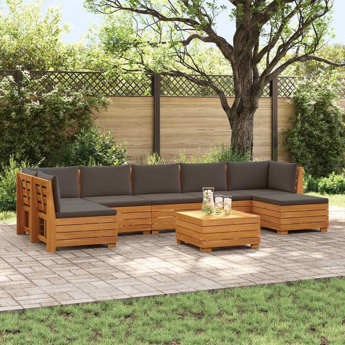 vidaXL 8 uds. Conjunto de sofás de exterior Madera de Acacia Sólida