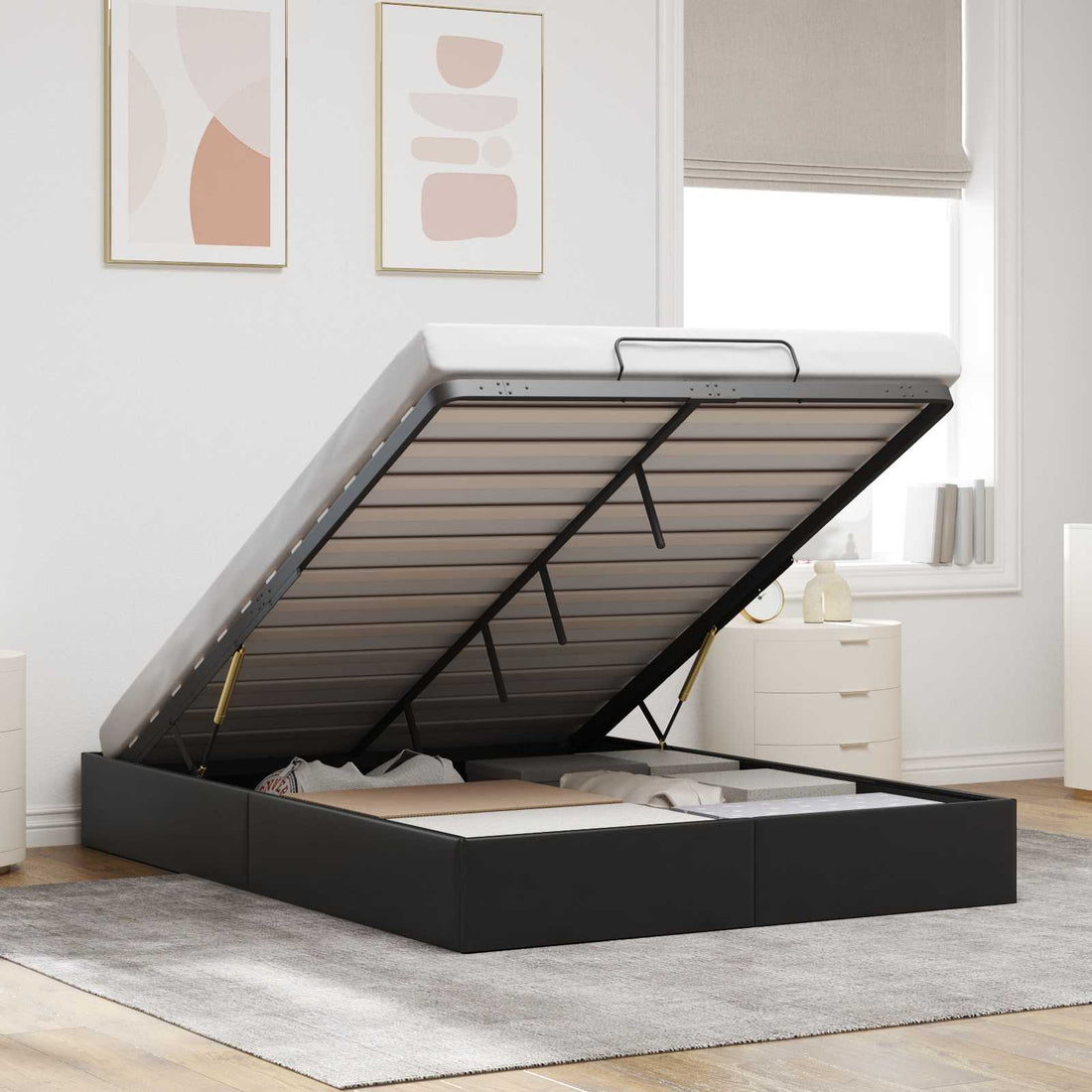 vidaXL Estructura de Cama Ottoman Negro 153 x 203 cm Cuero sintético