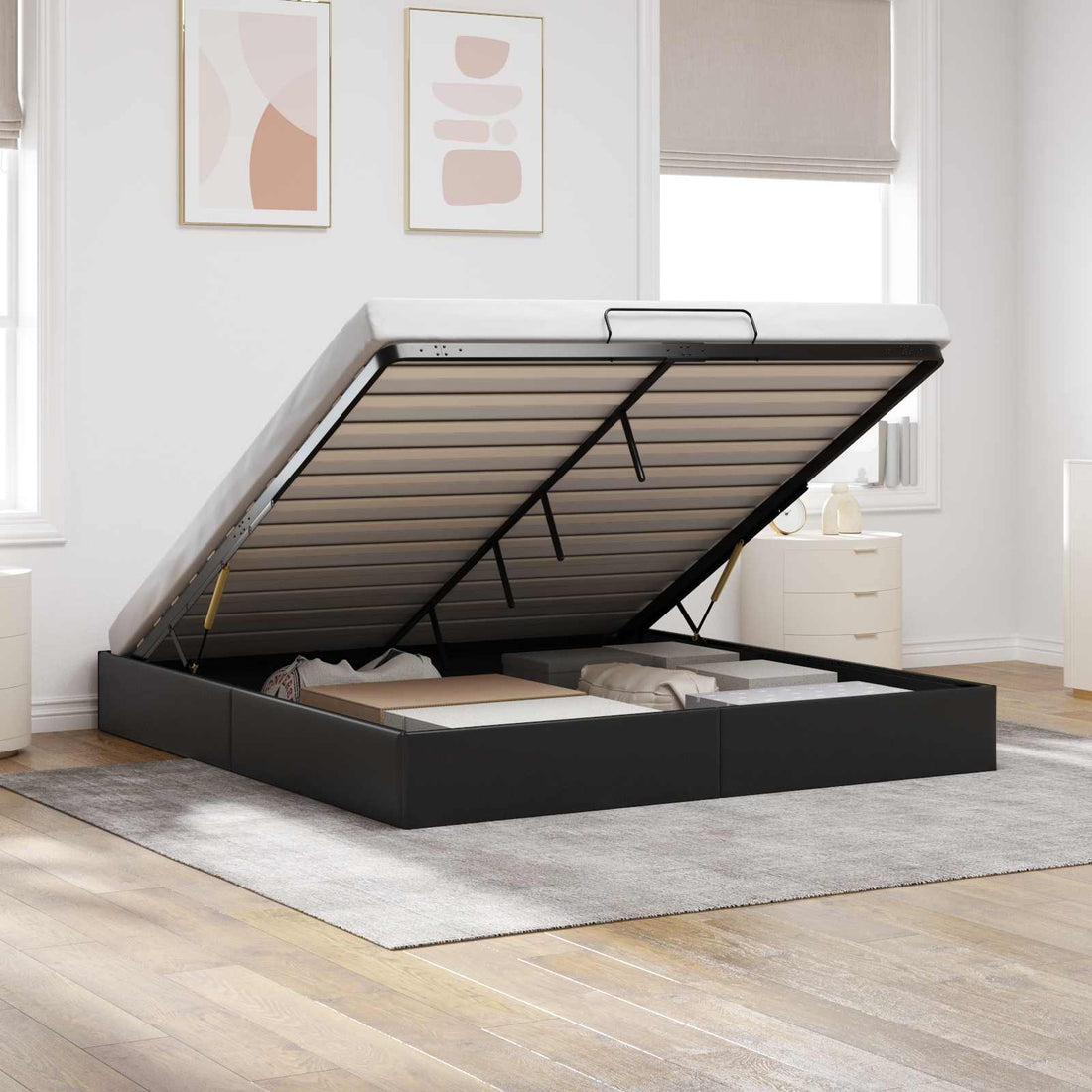vidaXL Estructura de Cama Ottoman Negro King size Cuero sintético