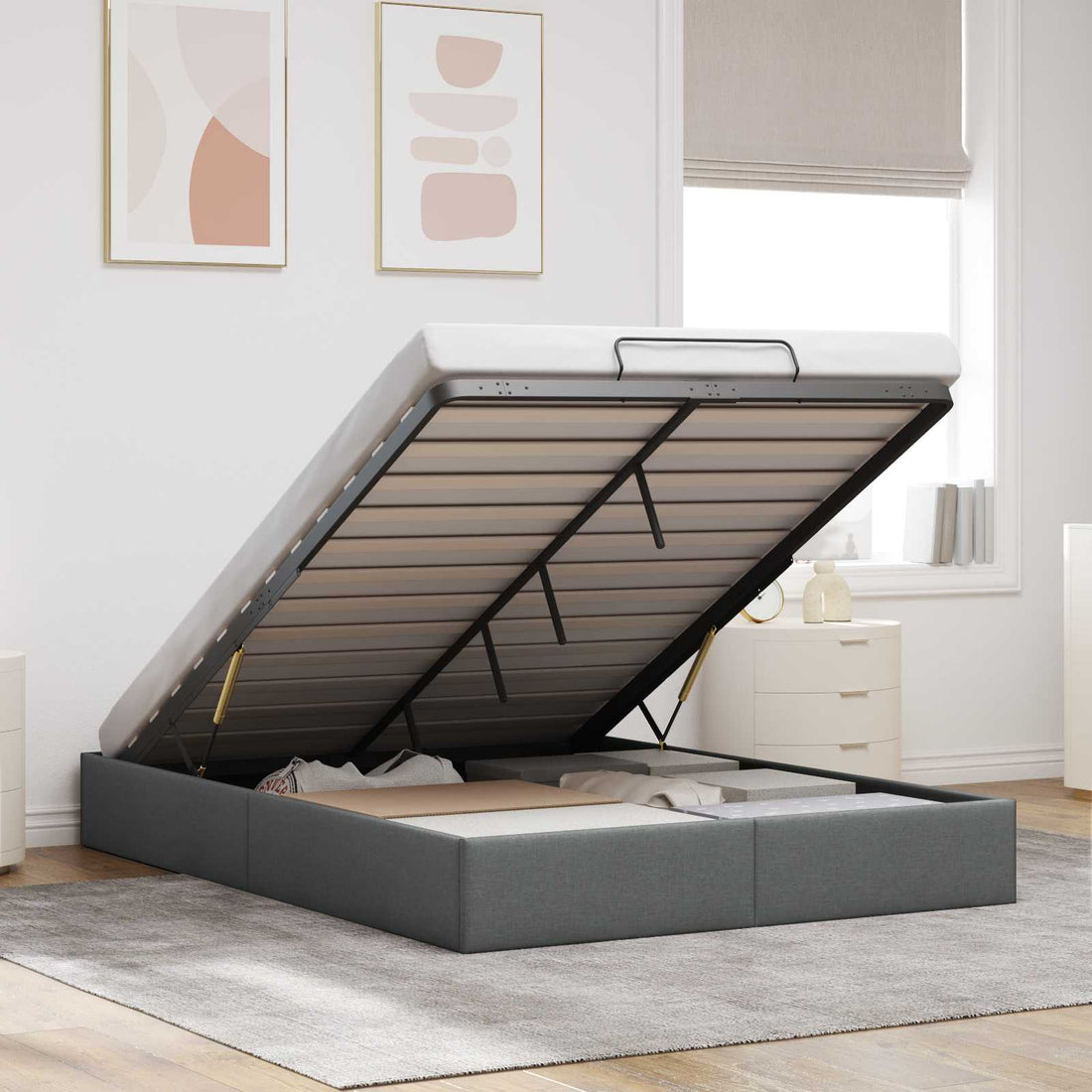 vidaXL Estructura de Cama Ottoman Gris oscuro 153 x 203 cm Tela