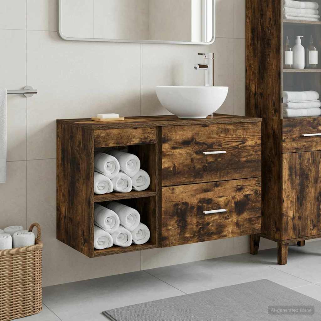 vidaXL Juego de muebles de baño 2 uds. Roble Ahumado