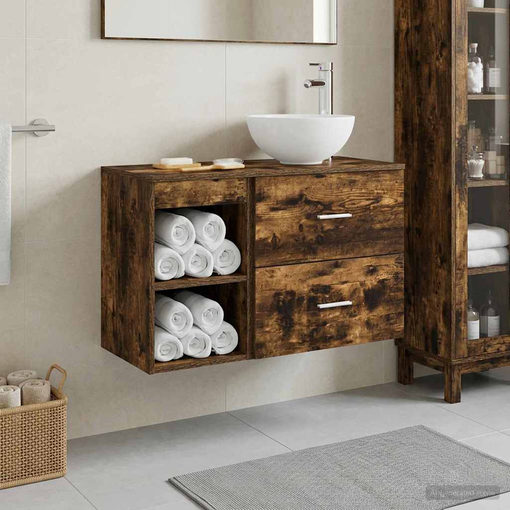 vidaXL Juego de muebles de baño 2 uds. Roble Ahumado