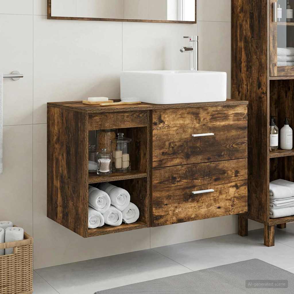 vidaXL Juego de muebles de baño 2 uds. Roble Ahumado