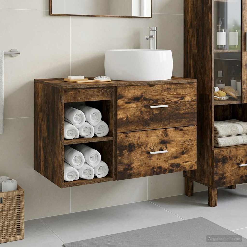 vidaXL Juego de muebles de baño 2 uds. Roble Ahumado