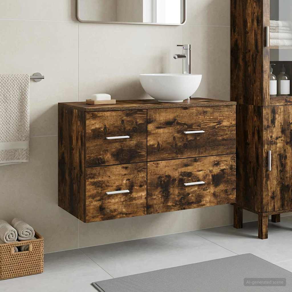 vidaXL Juego de muebles de baño 2 uds. Roble Ahumado