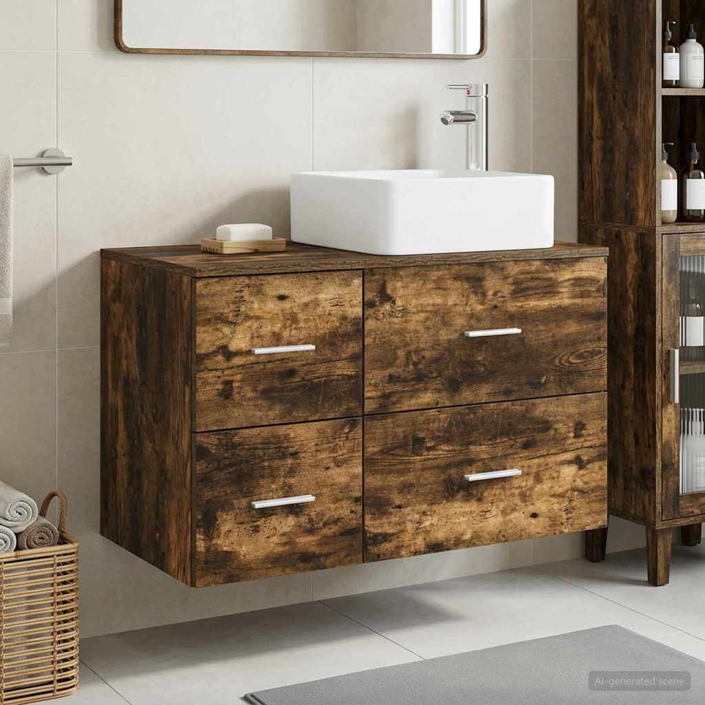vidaXL Juego de muebles de baño 2 uds. Roble Ahumado