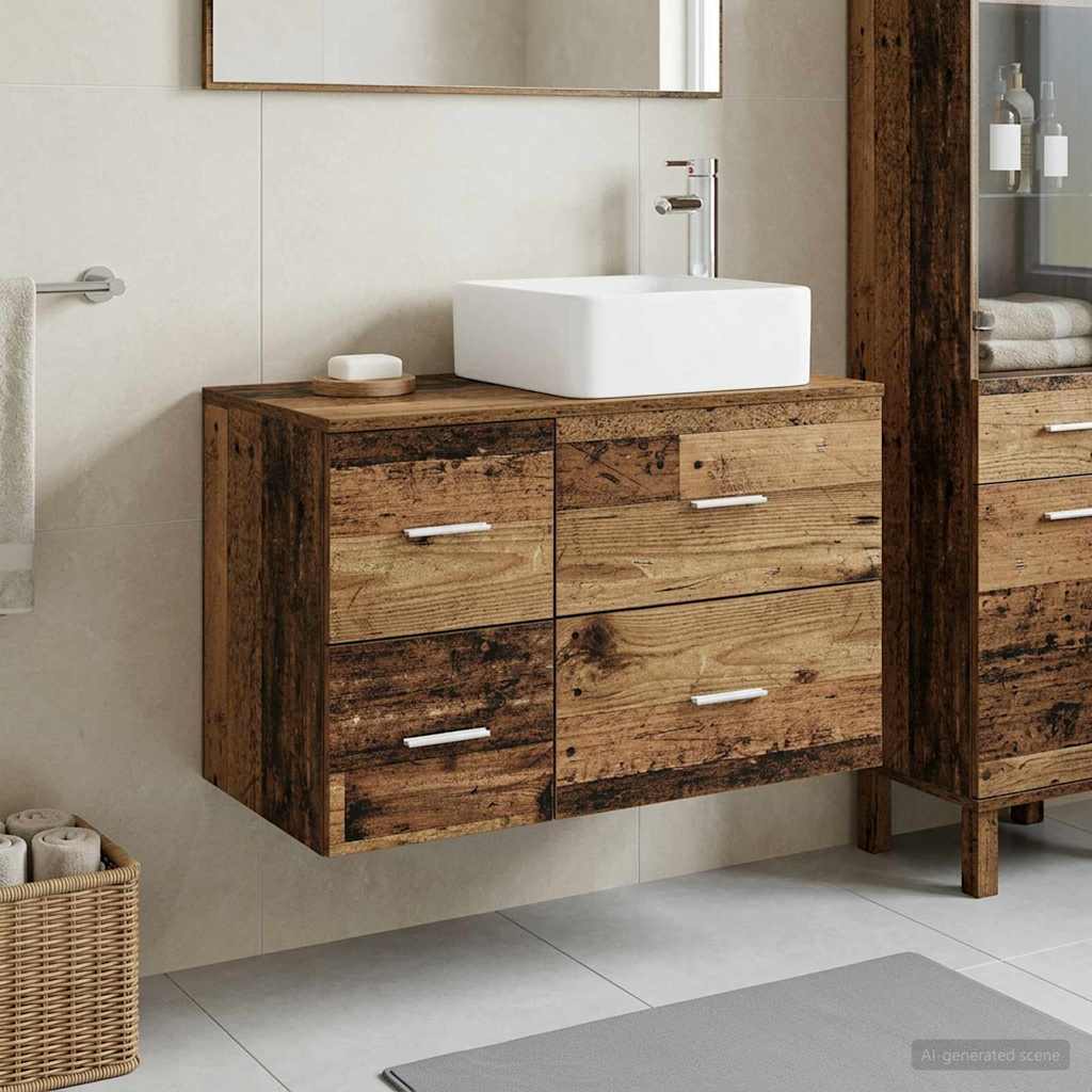 vidaXL Juego de muebles de baño 2 uds. Madera envejecida