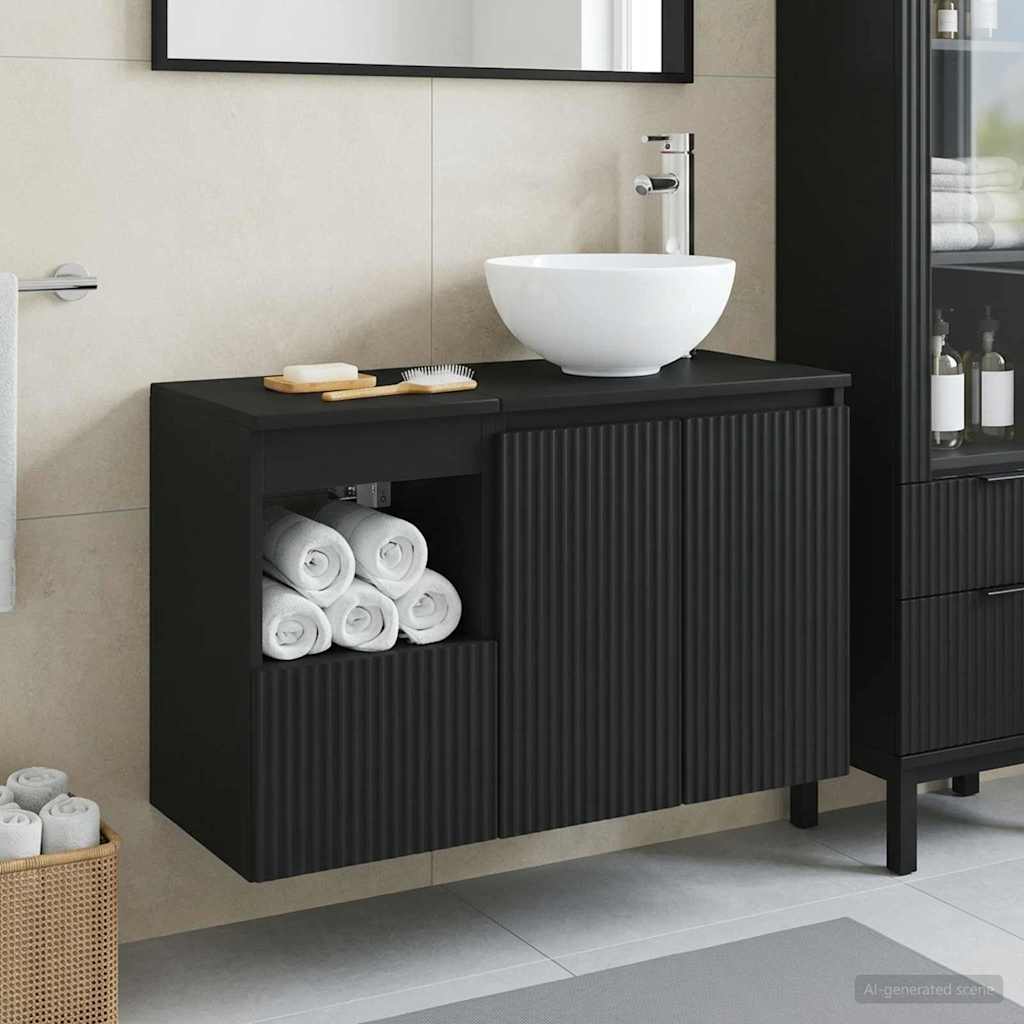 vidaXL Juego de muebles de baño 2 uds. Negro Madera de ingeniería