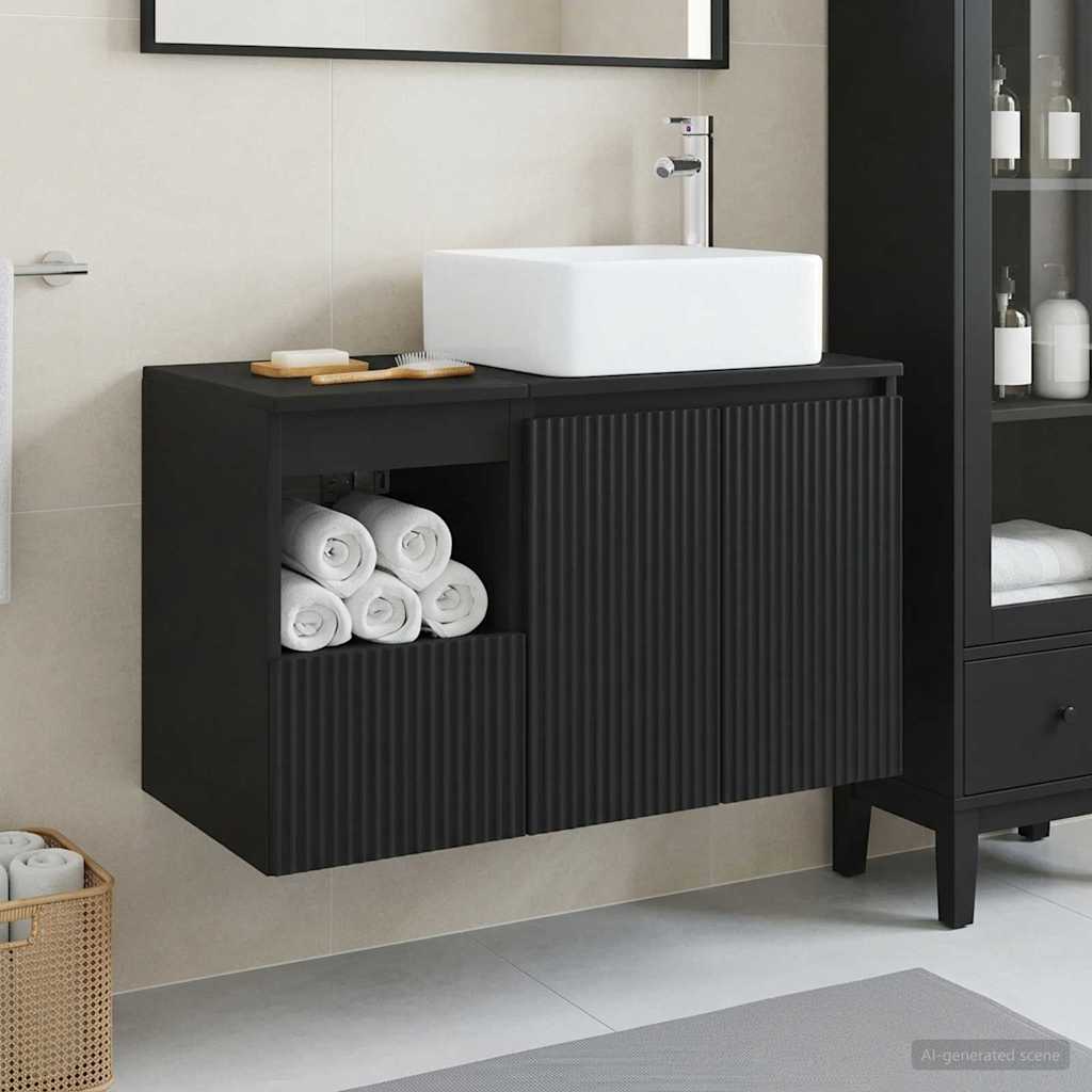 vidaXL Juego de muebles de baño 2 uds. Negro Madera de ingeniería