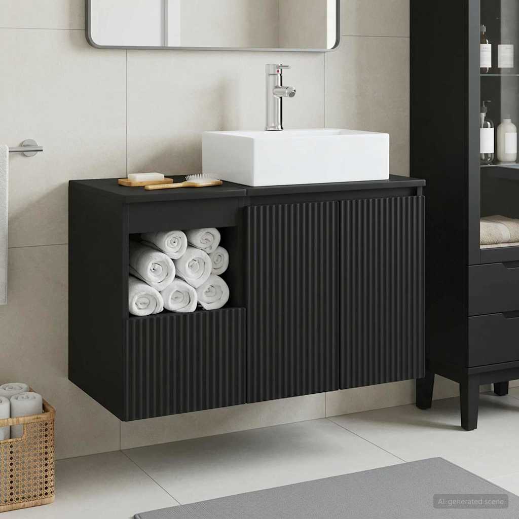 vidaXL Juego de muebles de baño 2 uds. Negro Madera de ingeniería
