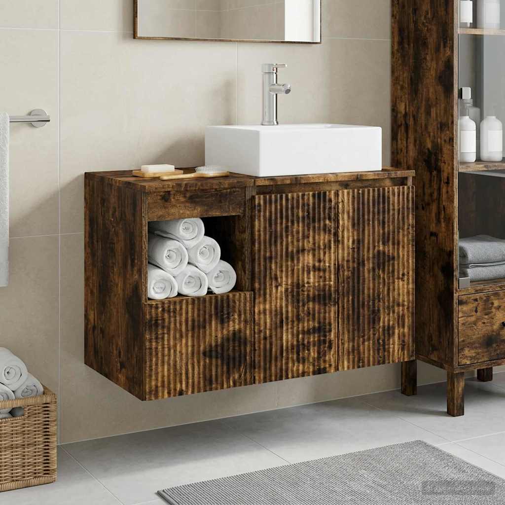 vidaXL Juego de muebles de baño 2 uds. Roble Ahumado