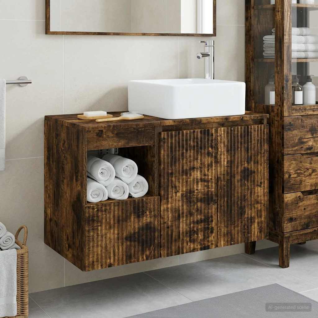vidaXL Juego de muebles de baño 2 uds. Roble Ahumado
