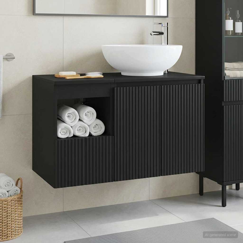 vidaXL Juego de muebles de baño 2 uds. Negro Madera de ingeniería
