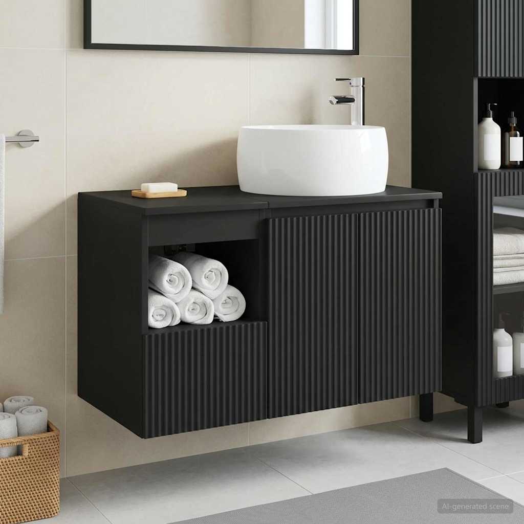 vidaXL Juego de muebles de baño 2 uds. Negro Madera de ingeniería