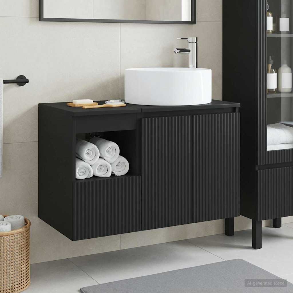 vidaXL Juego de muebles de baño 2 uds. Negro Madera de ingeniería