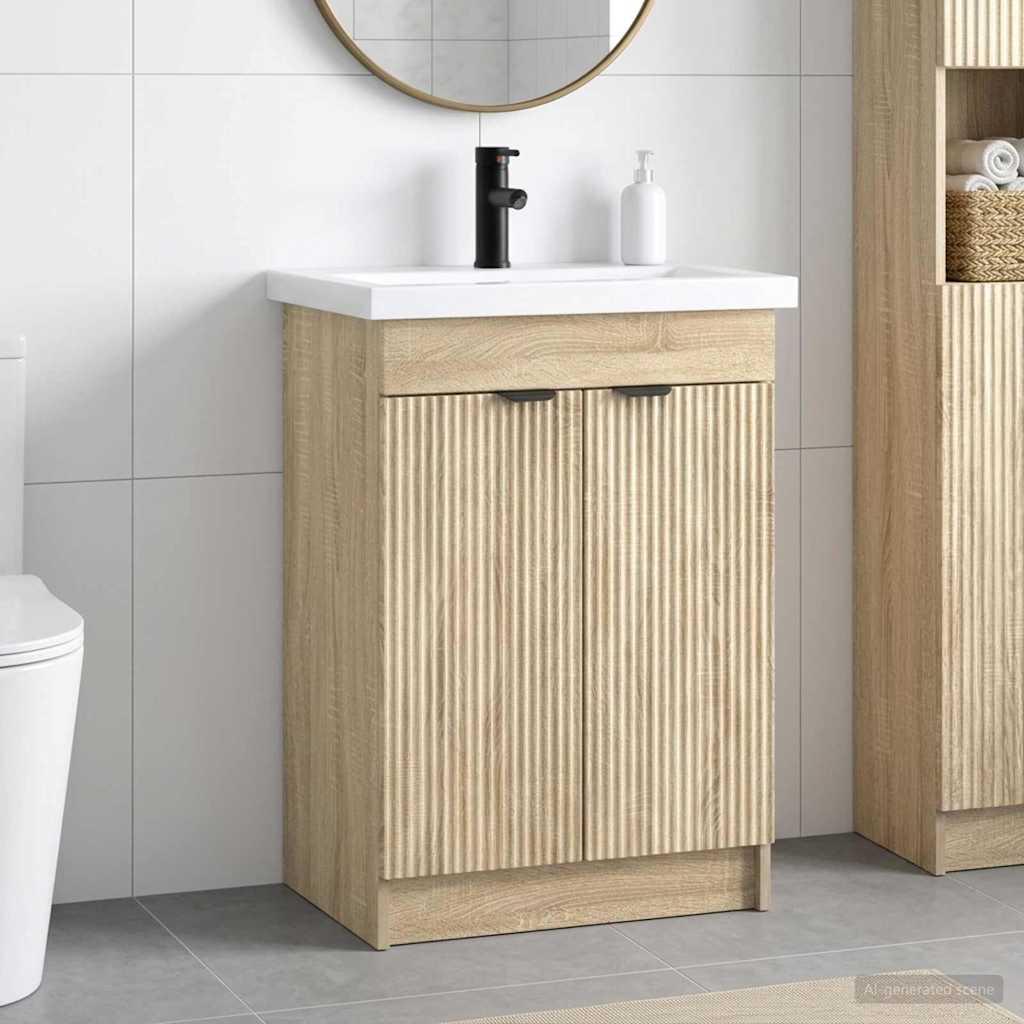 vidaXL Juego de muebles de baño Roble Sonoma 56 x 37,5 x 81 cm