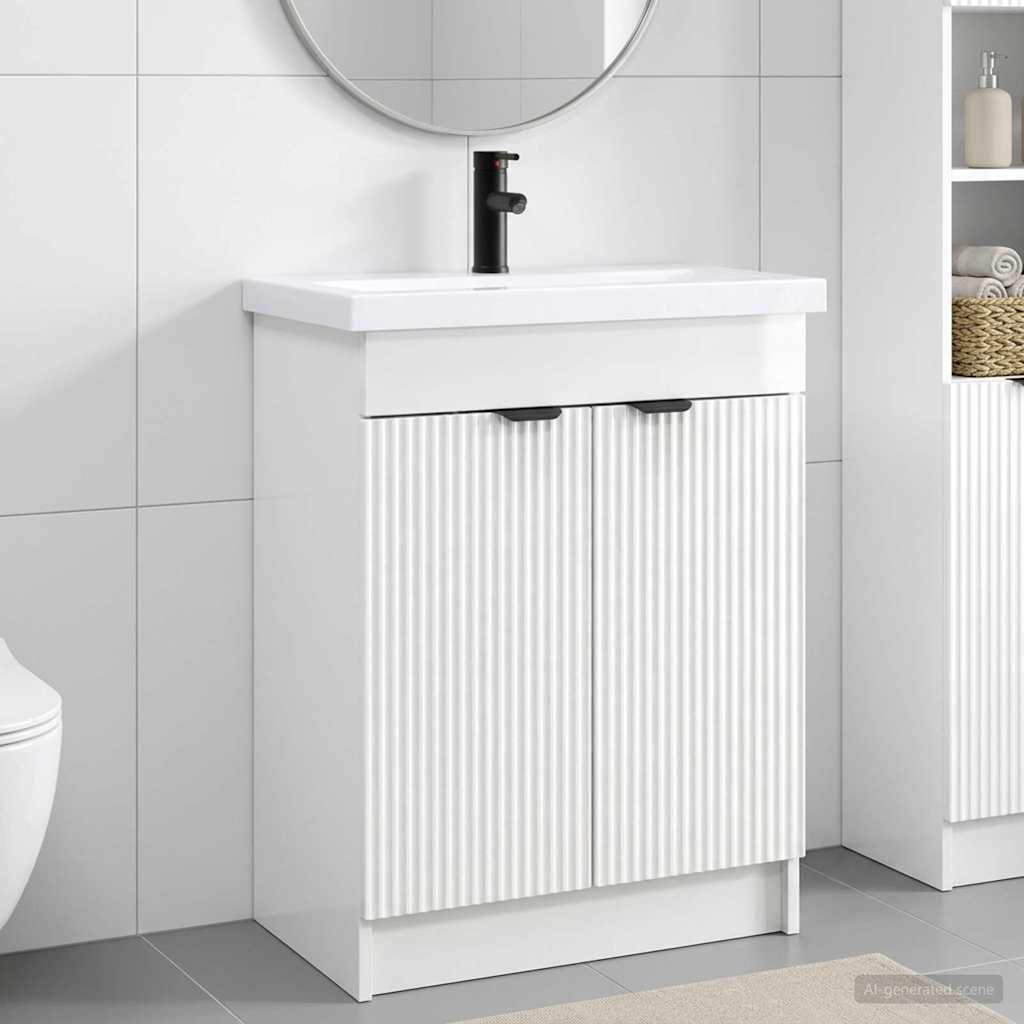 vidaXL Juego de muebles de baño Blanco Brillante 56 x 37,5 x 81 cm
