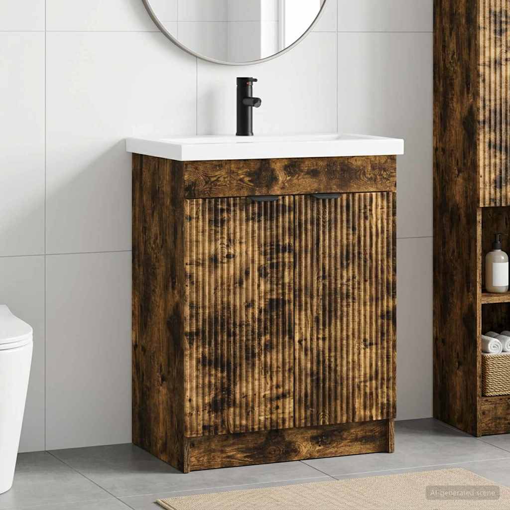 vidaXL Juego de muebles de baño Roble Ahumado 56 x 37,5 x 81 cm