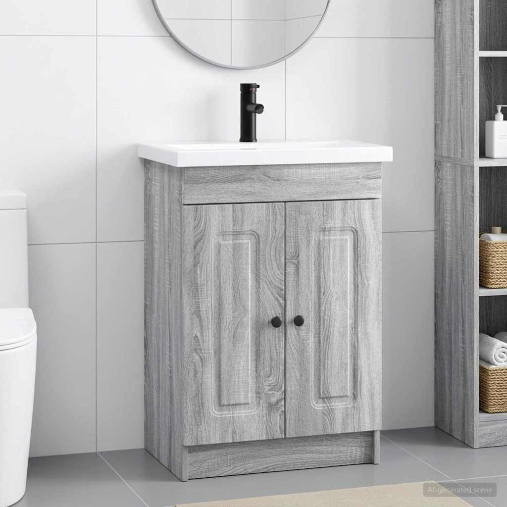 vidaXL Juego de muebles de baño Sonoma gris 56 x 37,5 x 81 cm