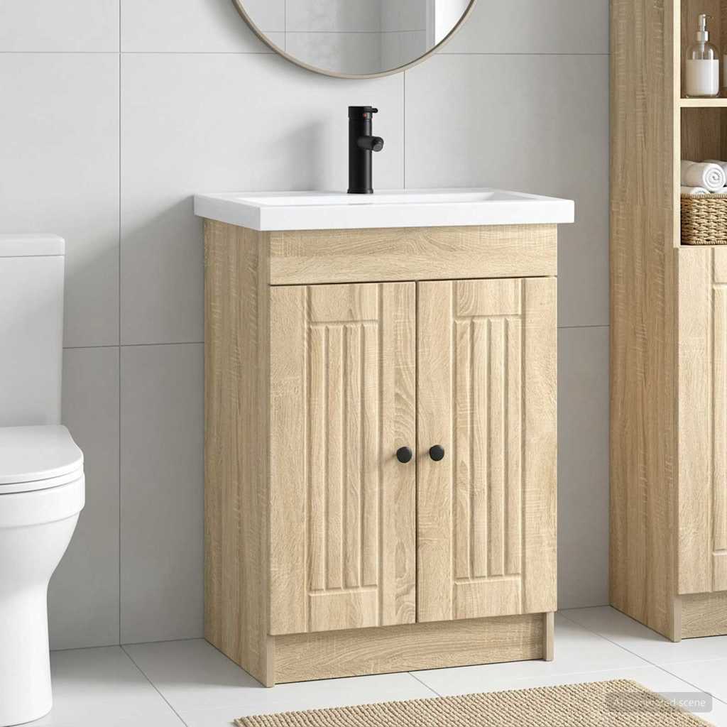 vidaXL Juego de muebles de baño Roble Sonoma 56 x 37,5 x 81 cm