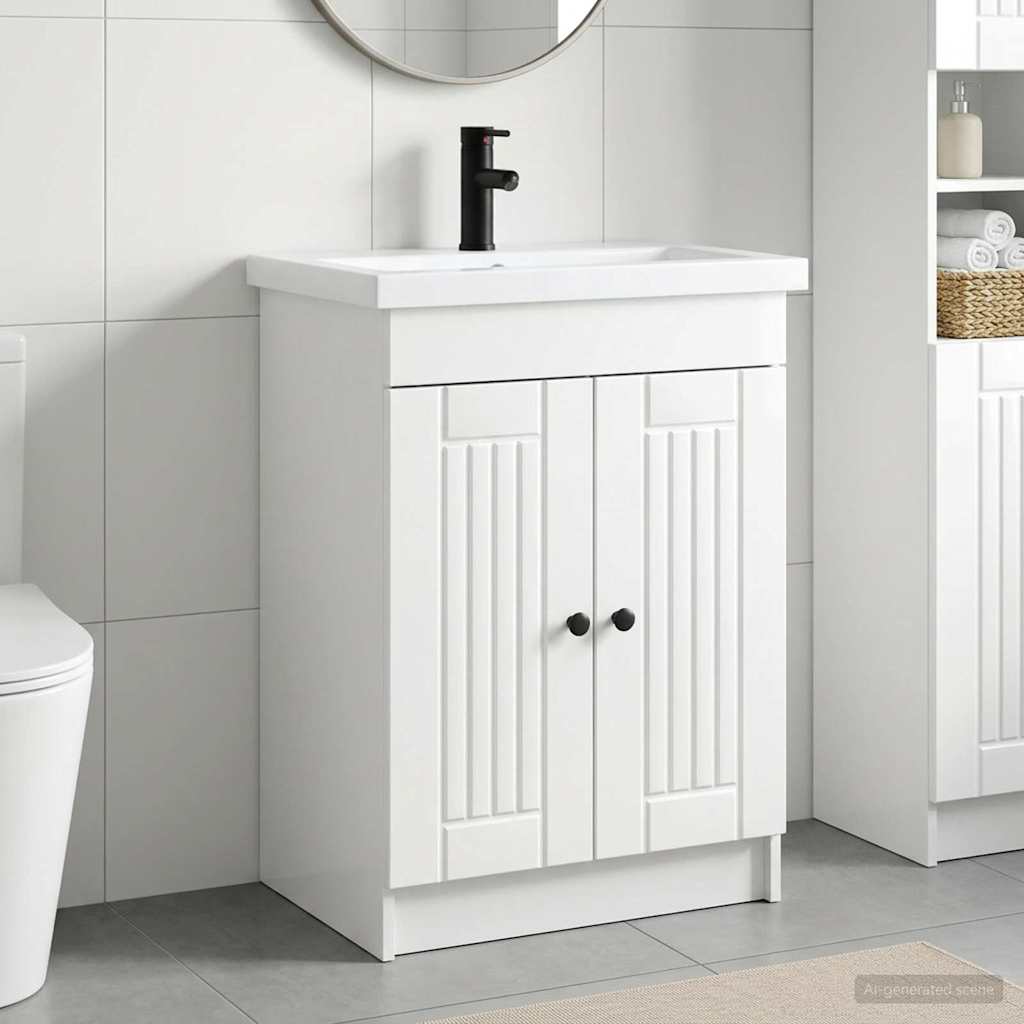 vidaXL Juego de muebles de baño Blanco Brillante 56 x 37,5 x 81 cm