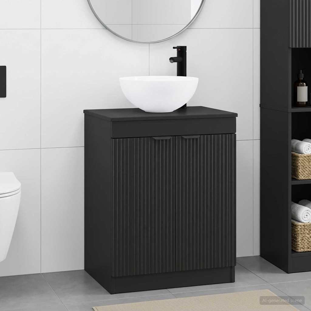 vidaXL Juego de muebles de baño Negro Madera de ingeniería