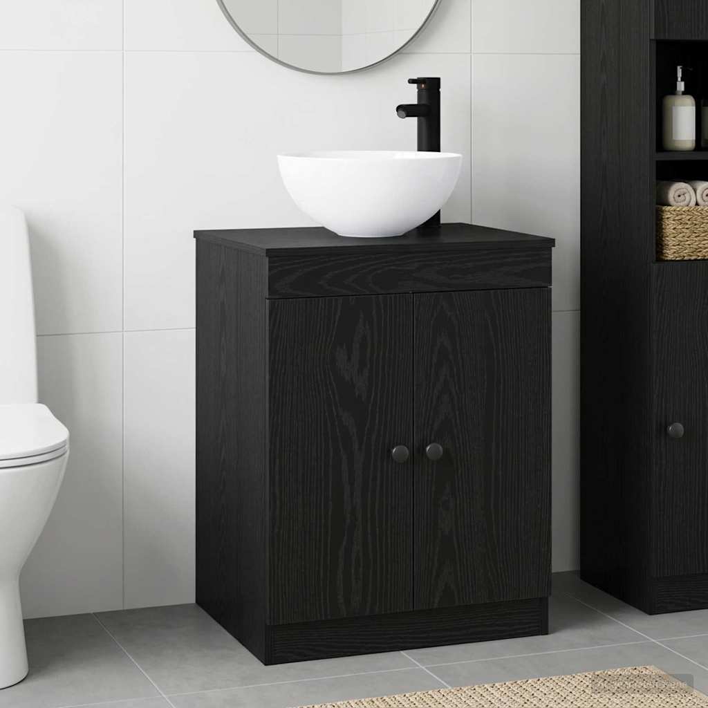 vidaXL Juego de muebles de baño Roble Negro Madera de ingeniería