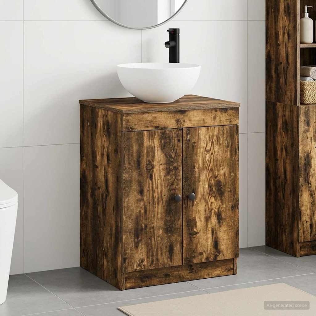 vidaXL Juego de muebles de baño Roble Ahumado Madera de ingeniería