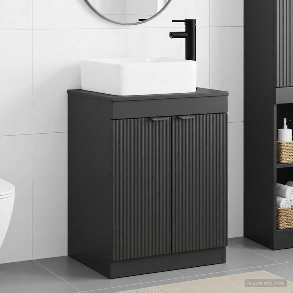 vidaXL Juego de muebles de baño Negro Madera de ingeniería