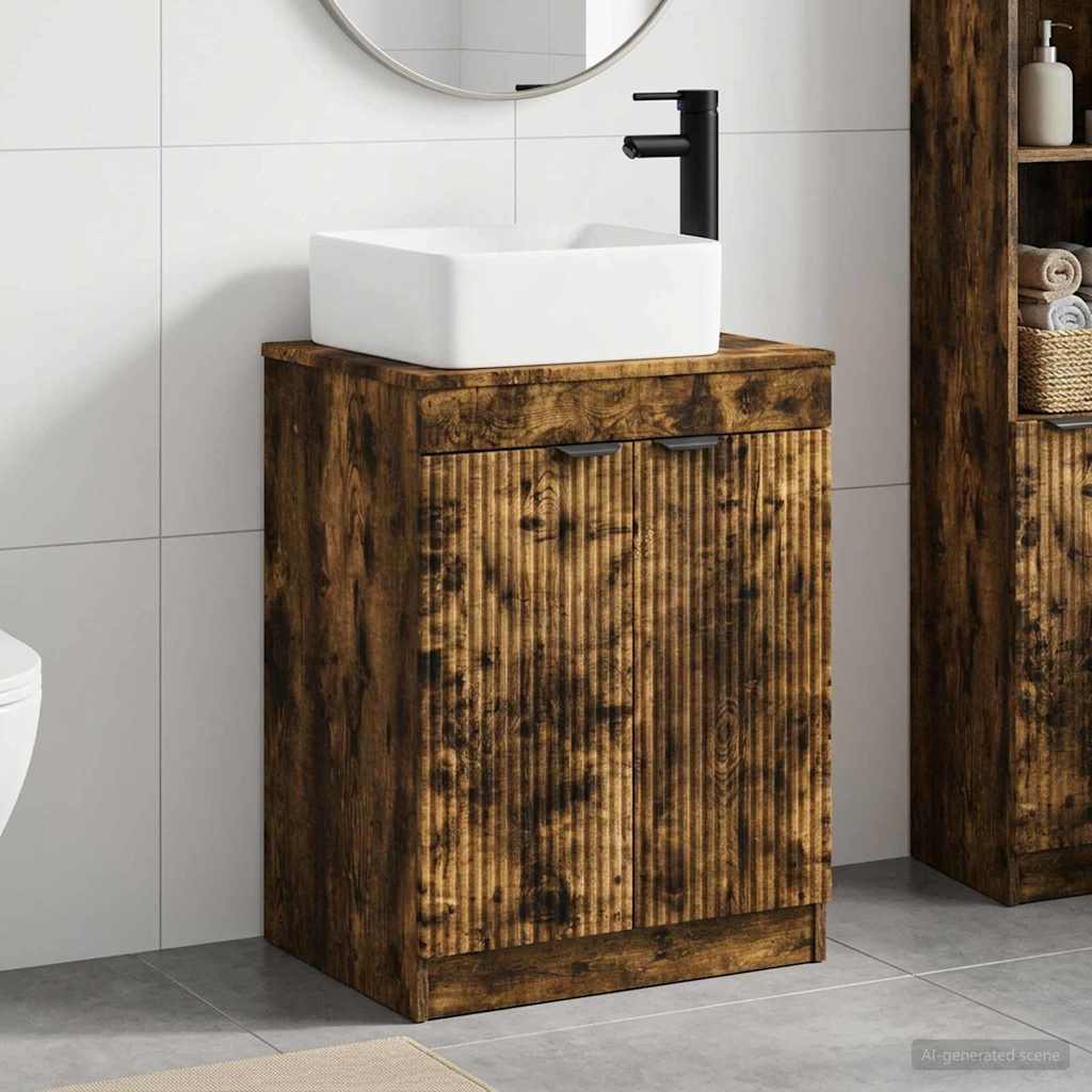 vidaXL Juego de muebles de baño Roble Ahumado Madera de ingeniería