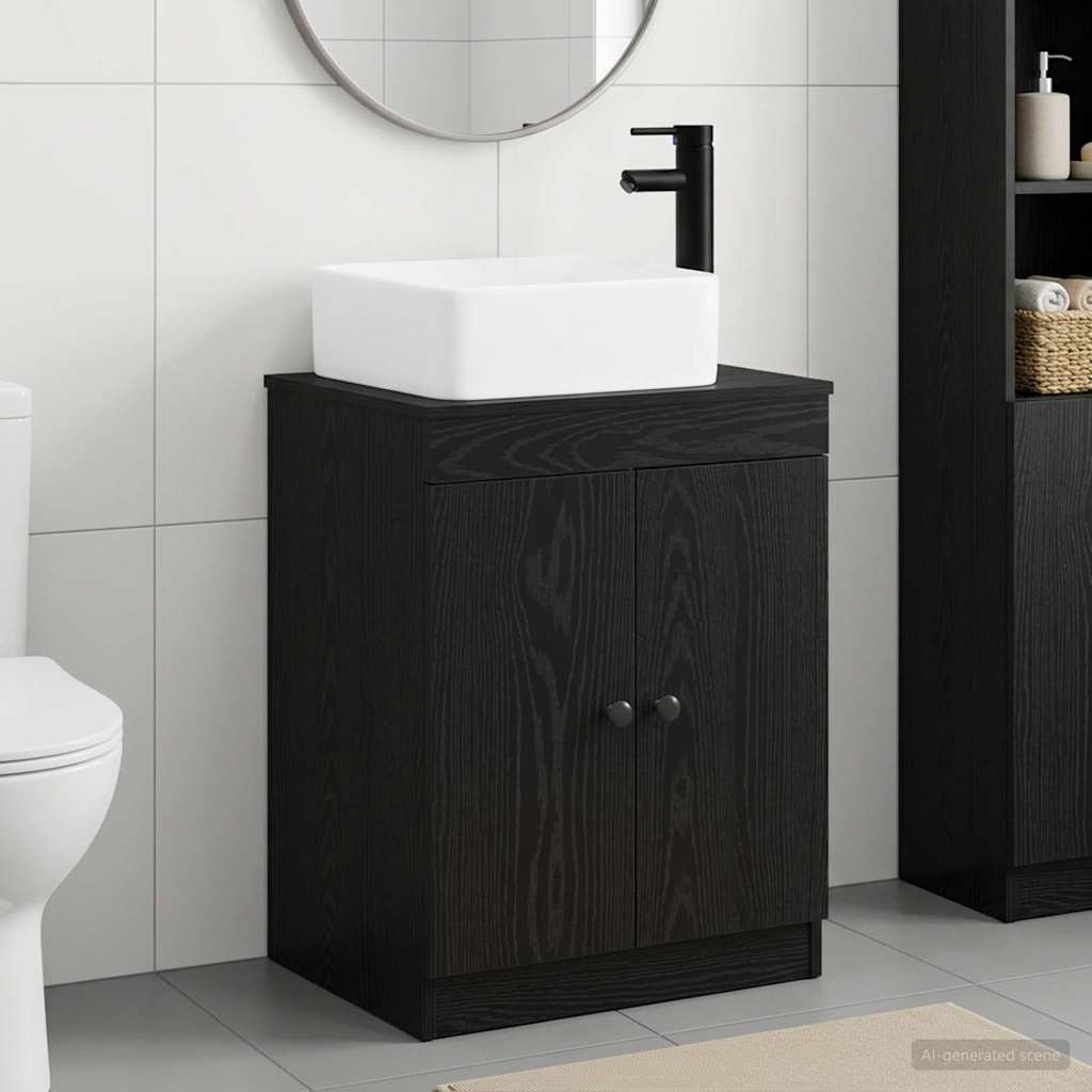 vidaXL Juego de muebles de baño Roble Negro Madera de ingeniería