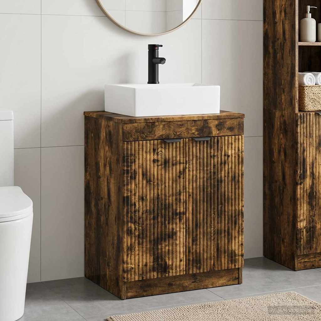 vidaXL Juego de muebles de baño Roble Ahumado Madera de ingeniería