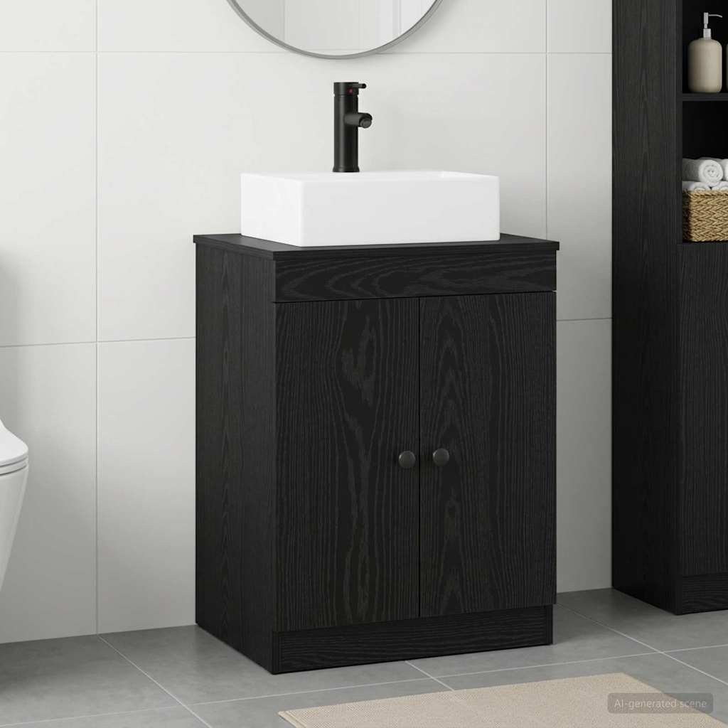 vidaXL Juego de muebles de baño Roble Negro Madera de ingeniería